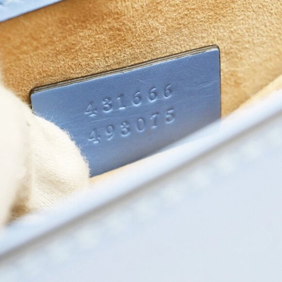 GUCCI Logo Sylvie Chain Mini Shoulder Bag Leather Blue GHW Italy 93RF525 - Picture 10 of 16